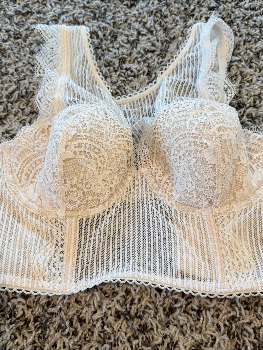 NWOT Victoria’s Secret Dream Angels Floral Lace Striped Mesh White Bra Top 32D - Picture 3 of 13